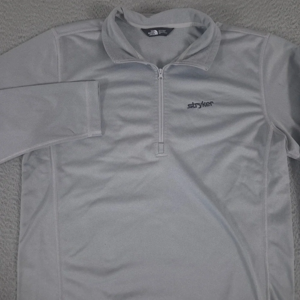 The North Face Pullover Mens Medium Grey Tech 1/4-Zip Fleece Stryker Logo Warm